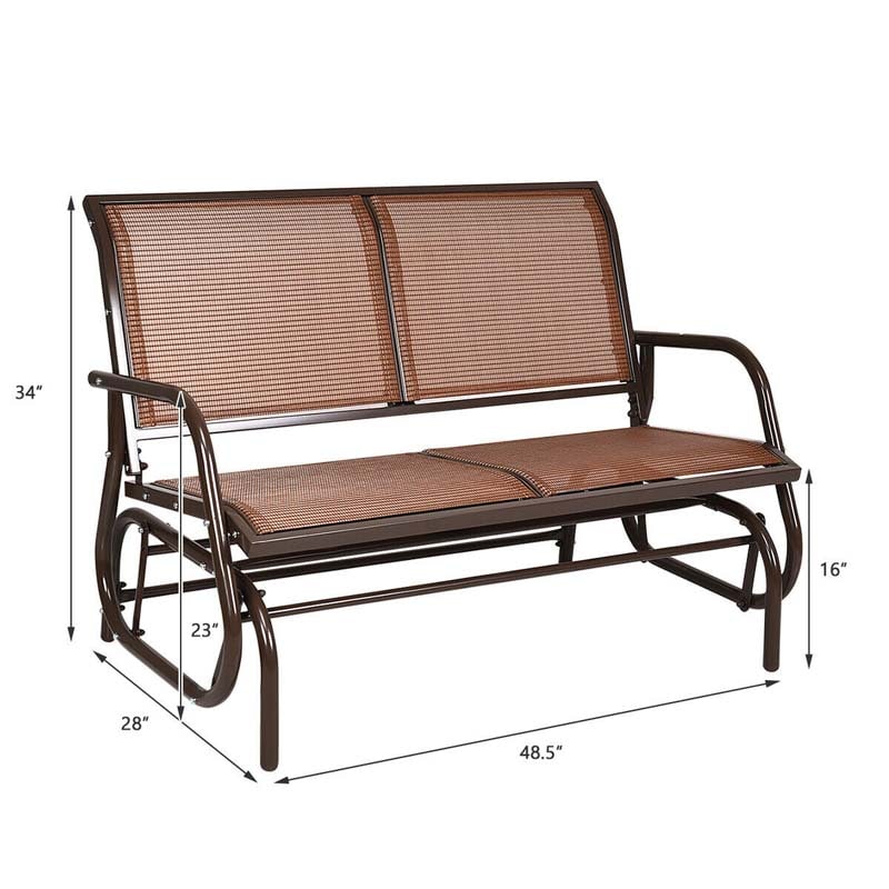 2-Person Outdoor Swing Glider Bench, 48" Patio Double Rocking Loveseat Chair with Steel Frame & Fabric Seat for Backyard Poolside, Garden Lawn