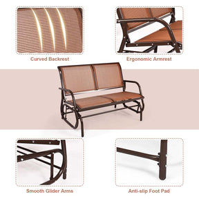 2-Person Outdoor Swing Glider Bench, 48" Patio Double Rocking Loveseat Chair with Steel Frame & Fabric Seat for Backyard Poolside, Garden Lawn