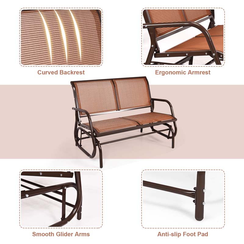 2-Person Outdoor Swing Glider Bench, 48" Patio Double Rocking Loveseat Chair with Steel Frame & Fabric Seat for Backyard Poolside, Garden Lawn