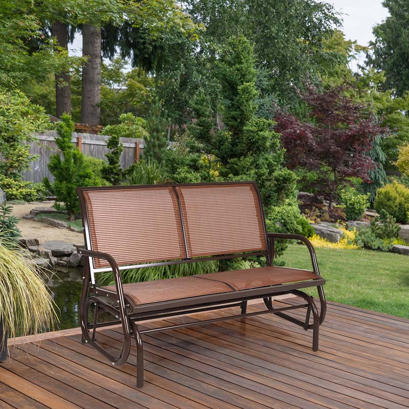2-Person Outdoor Swing Glider Bench, 48" Patio Double Rocking Loveseat Chair with Steel Frame & Fabric Seat for Backyard Poolside, Garden Lawn