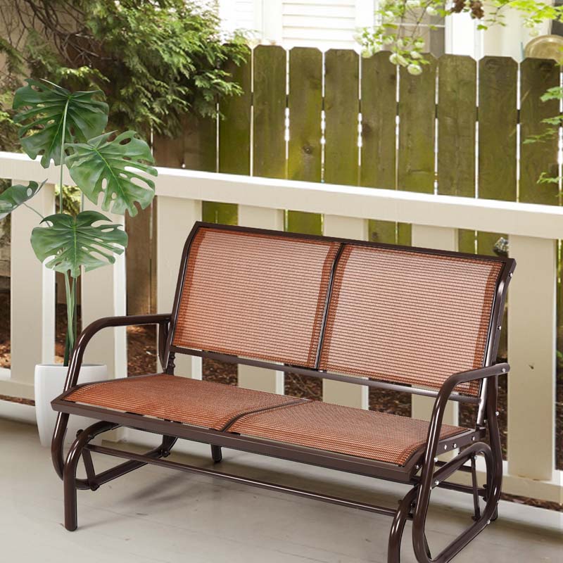 2-Person Outdoor Swing Glider Bench, 48" Patio Double Rocking Loveseat Chair with Steel Frame & Fabric Seat for Backyard Poolside, Garden Lawn