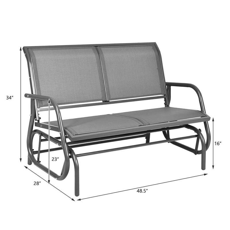 2-Person Outdoor Swing Glider Bench, 48" Patio Double Rocking Loveseat Chair with Steel Frame & Fabric Seat for Backyard Poolside, Garden Lawn