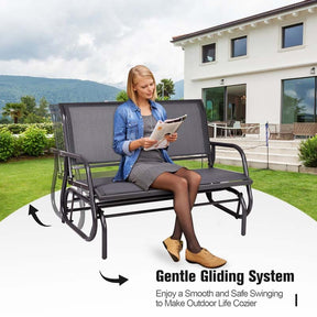 2-Person Outdoor Swing Glider Bench, 48" Patio Double Rocking Loveseat Chair with Steel Frame & Fabric Seat for Backyard Poolside, Garden Lawn