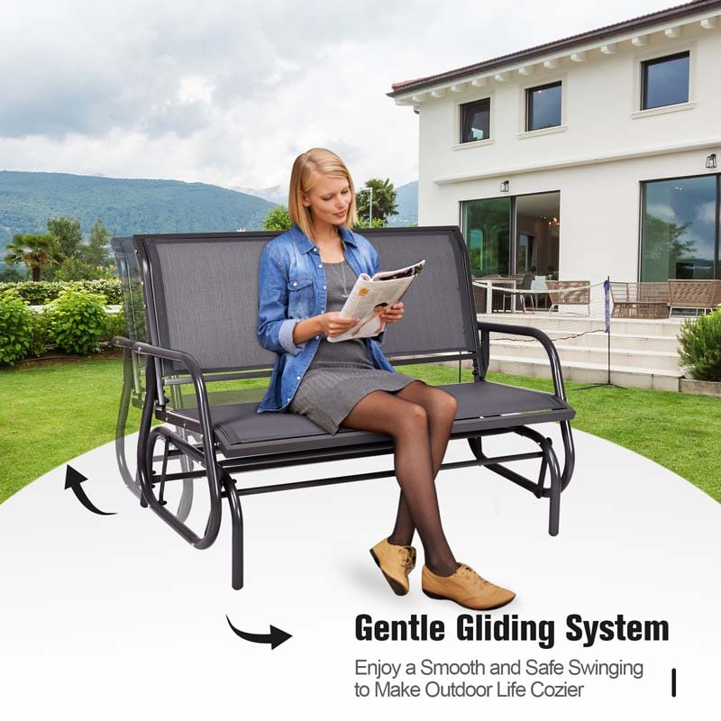 2-Person Outdoor Swing Glider Bench, 48" Patio Double Rocking Loveseat Chair with Steel Frame & Fabric Seat for Backyard Poolside, Garden Lawn