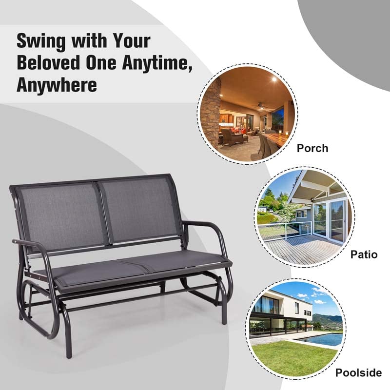 2-Person Outdoor Swing Glider Bench, 48" Patio Double Rocking Loveseat Chair with Steel Frame & Fabric Seat for Backyard Poolside, Garden Lawn