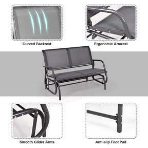 2-Person Outdoor Swing Glider Bench, 48" Patio Double Rocking Loveseat Chair with Steel Frame & Fabric Seat for Backyard Poolside, Garden Lawn