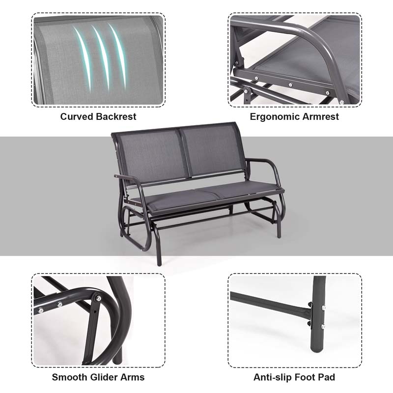 2-Person Outdoor Swing Glider Bench, 48" Patio Double Rocking Loveseat Chair with Steel Frame & Fabric Seat for Backyard Poolside, Garden Lawn