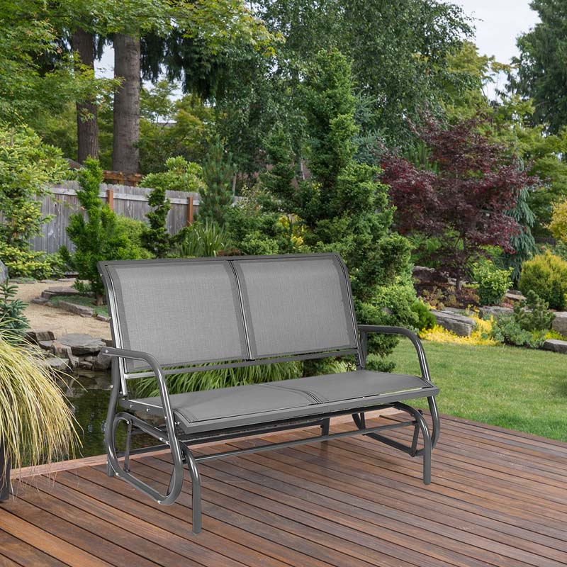 2-Person Outdoor Swing Glider Bench, 48" Patio Double Rocking Loveseat Chair with Steel Frame & Fabric Seat for Backyard Poolside, Garden Lawn