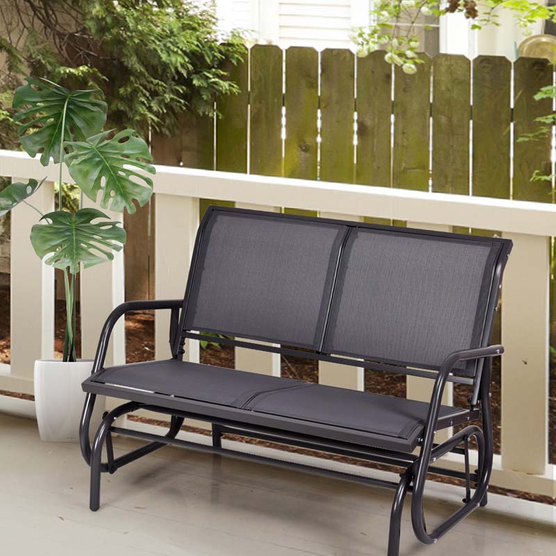 2-Person Outdoor Swing Glider Bench, 48" Patio Double Rocking Loveseat Chair with Steel Frame & Fabric Seat for Backyard Poolside, Garden Lawn
