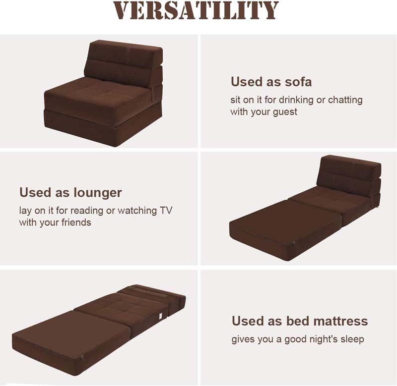 Triple Fold Down Sofa Bed, 3-in-1 Convertible Floor Couch Sleeper with Removable Cover, Padded Foam Guest Futon Lounger Chair for Living Room