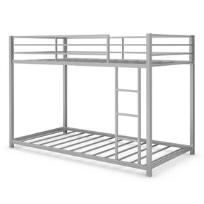 Metal Bunk Bed Twin Over Twin, Low Profile Bunk Bed Frame Platform with Ladder & Full Length Guardrail for Kids Teens, No Box Spring Needed