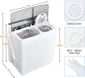 21 LBS Portable Washing Machine with Drain Pump, Twin Tub Top Load Washer Spin Dryer Combo for RV Apartment