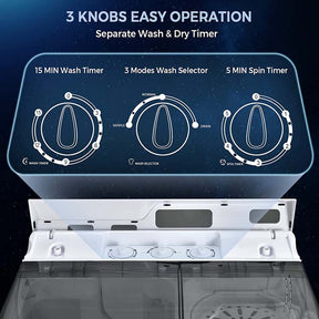 21 LBS Portable Washing Machine with Drain Pump, Twin Tub Top Load Washer Spin Dryer Combo for RV Apartment