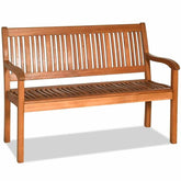 2-Person Eucalyptus Wood Garden Bench Outdoor Park Patio Large Loveseat Chair with Curved Backrest & Wide Armrest