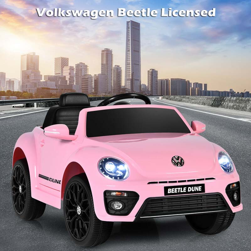 12V Kids Ride-on Car Licensed Volkswagen Beetle Battery Powered Vehicle Riding Toy Car with Remote Control, Spring Suspension & LED Lights