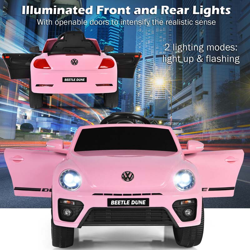 12V Kids Ride-on Car Licensed Volkswagen Beetle Battery Powered Vehicle Riding Toy Car with Remote Control, Spring Suspension & LED Lights