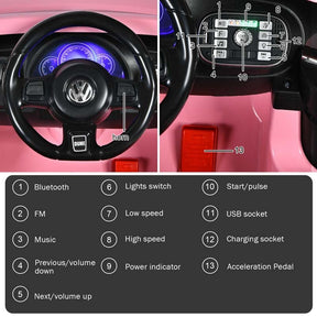 12V Kids Ride-on Car Licensed Volkswagen Beetle Battery Powered Vehicle Riding Toy Car with Remote Control, Spring Suspension & LED Lights