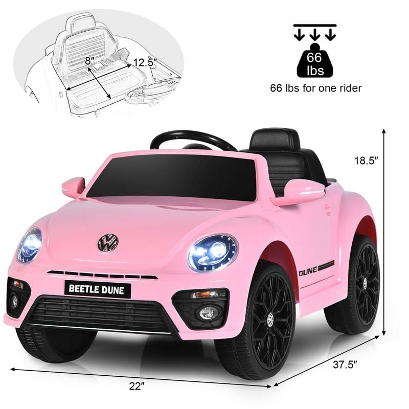12V Kids Ride-on Car Licensed Volkswagen Beetle Battery Powered Vehicle Riding Toy Car with Remote Control, Spring Suspension & LED Lights