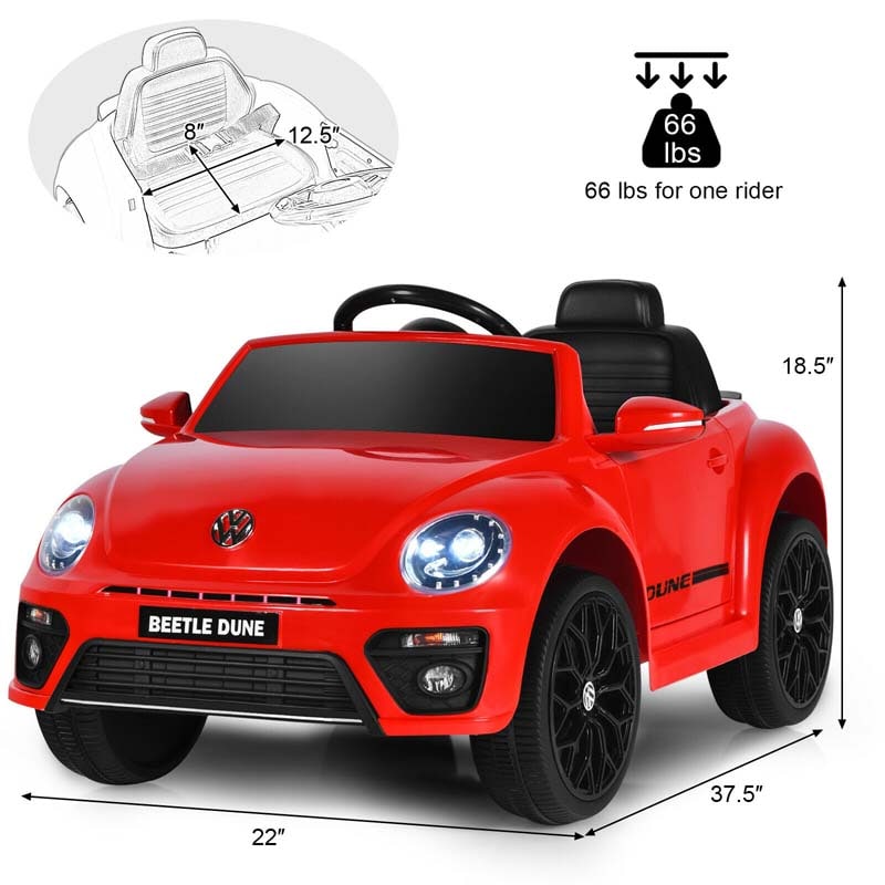 12V Kids Ride-on Car Licensed Volkswagen Beetle Battery Powered Vehicle Riding Toy Car with Remote Control, Spring Suspension & LED Lights