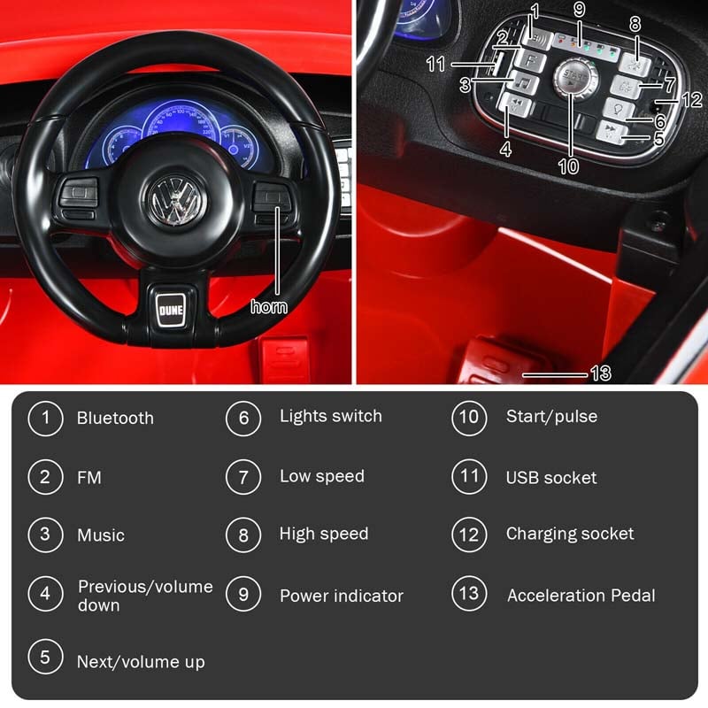 12V Kids Ride-on Car Licensed Volkswagen Beetle Battery Powered Vehicle Riding Toy Car with Remote Control, Spring Suspension & LED Lights