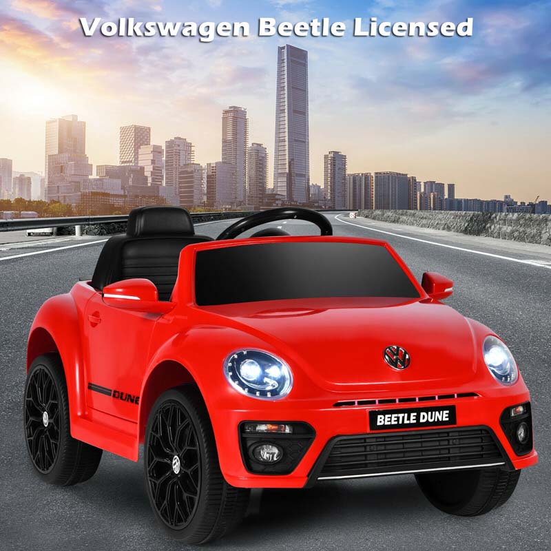 12V Kids Ride-on Car Licensed Volkswagen Beetle Battery Powered Vehicle Riding Toy Car with Remote Control, Spring Suspension & LED Lights