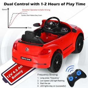12V Kids Ride-on Car Licensed Volkswagen Beetle Battery Powered Vehicle Riding Toy Car with Remote Control, Spring Suspension & LED Lights