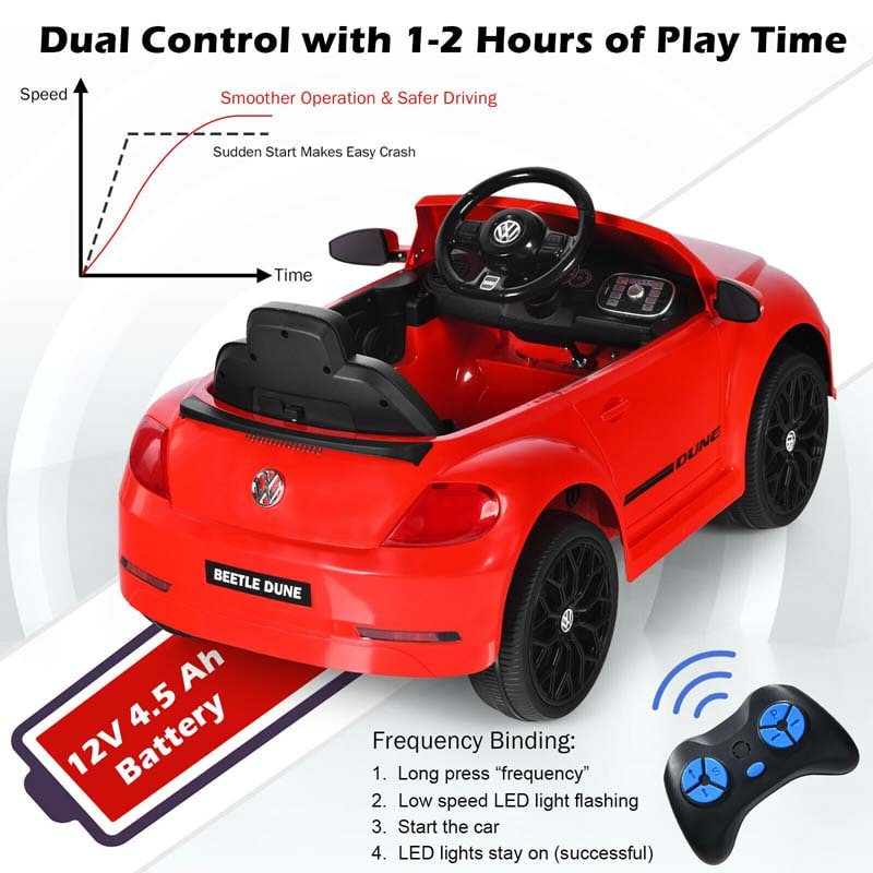 12V Kids Ride-on Car Licensed Volkswagen Beetle Battery Powered Vehicle Riding Toy Car with Remote Control, Spring Suspension & LED Lights