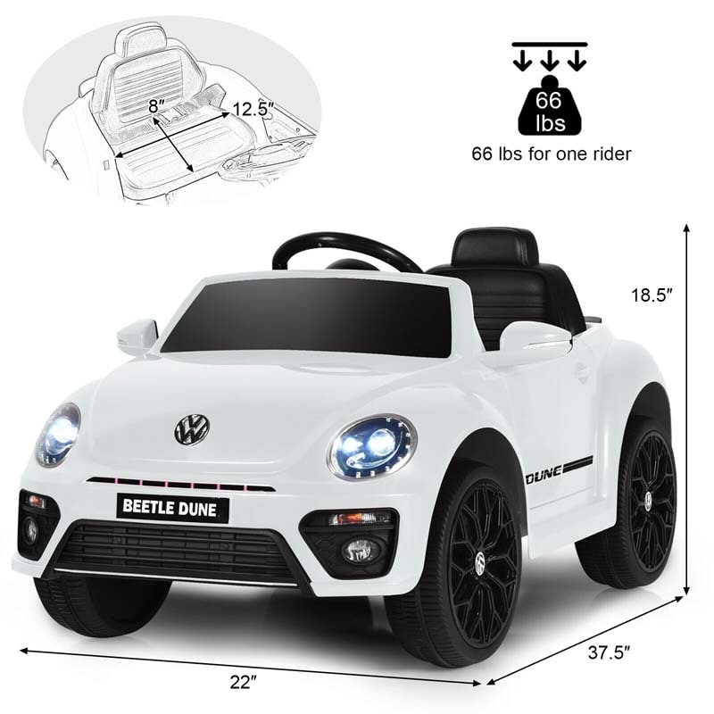 12V Kids Ride-on Car Licensed Volkswagen Beetle Battery Powered Vehicle Riding Toy Car with Remote Control, Spring Suspension & LED Lights