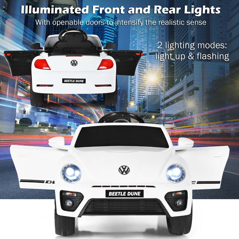 12V Kids Ride-on Car Licensed Volkswagen Beetle Battery Powered Vehicle Riding Toy Car with Remote Control, Spring Suspension & LED Lights