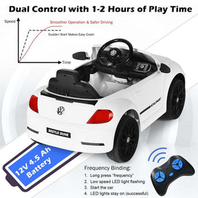 12V Kids Ride-on Car Licensed Volkswagen Beetle Battery Powered Vehicle Riding Toy Car with Remote Control, Spring Suspension & LED Lights