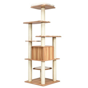 69" Tall Cat Tree, Modern Wood Cat Tower with Multi-Level Platforms, Sisal Scratching Posts & Washable Cushions for Large Cats up to 20 lbs