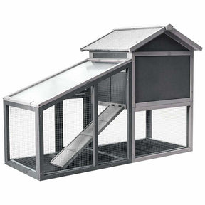 58" Large Wooden Rabbit Hutch Chicken Coop, Weatherproof Indoor Outdoor Bunny Cage with Removable Tray, Ventilation Door & Ramp for Small Animals