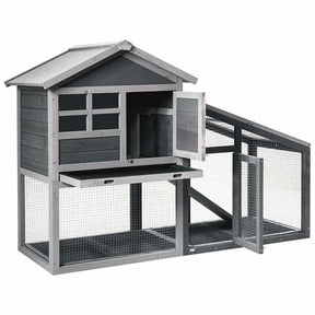58" Large Wooden Rabbit Hutch Chicken Coop, Weatherproof Indoor Outdoor Bunny Cage with Removable Tray, Ventilation Door & Ramp for Small Animals