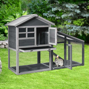 58" Large Wooden Rabbit Hutch Chicken Coop, Weatherproof Indoor Outdoor Bunny Cage with Removable Tray, Ventilation Door & Ramp for Small Animals