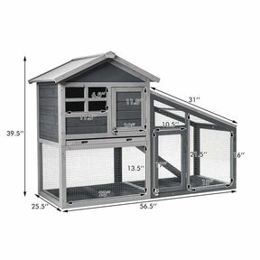 58" Large Wooden Rabbit Hutch Chicken Coop, Weatherproof Indoor Outdoor Bunny Cage with Removable Tray, Ventilation Door & Ramp for Small Animals