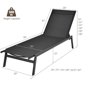 Patio Fabric Chaise Lounge Chair, 6-Position Backrest Adjustable Outdoor Sun Lounger for Pool Patio Deck Lawn