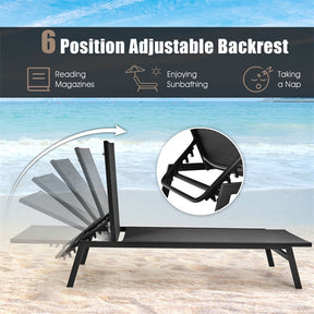 Patio Fabric Chaise Lounge Chair, 6-Position Backrest Adjustable Outdoor Sun Lounger for Pool Patio Deck Lawn