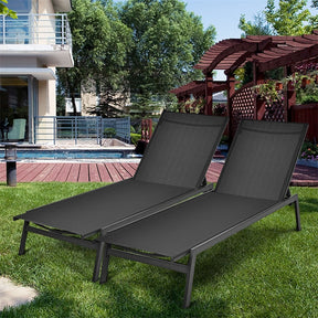Patio Fabric Chaise Lounge Chair, 6-Position Backrest Adjustable Outdoor Sun Lounger for Pool Patio Deck Lawn