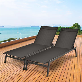 Patio Fabric Chaise Lounge Chair, 6-Position Backrest Adjustable Outdoor Sun Lounger for Pool Patio Deck Lawn