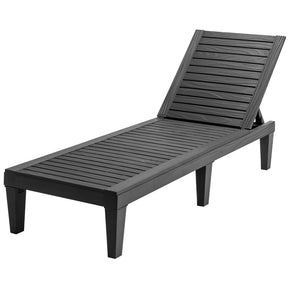 Outdoor Chaise Lounge Chair, 5-Position Adjustable Recliner with Weather-Resistant Wood Texture, Waterproof Sun Lounger for Poolside, Backyard