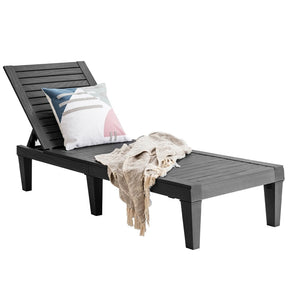 Outdoor Chaise Lounge Chair, 5-Position Adjustable Recliner with Weather-Resistant Wood Texture, Waterproof Sun Lounger for Poolside, Backyard