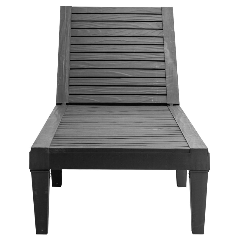 Outdoor Chaise Lounge Chair, 5-Position Adjustable Recliner with Weather-Resistant Wood Texture, Waterproof Sun Lounger for Poolside, Backyard