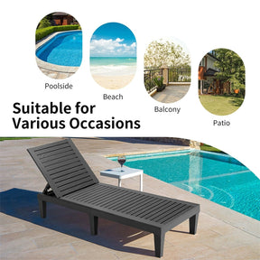 Outdoor Chaise Lounge Chair, 5-Position Adjustable Recliner with Weather-Resistant Wood Texture, Waterproof Sun Lounger for Poolside, Backyard