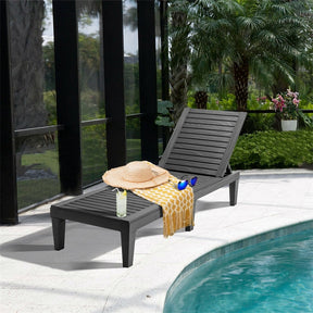 Outdoor Chaise Lounge Chair, 5-Position Adjustable Recliner with Weather-Resistant Wood Texture, Waterproof Sun Lounger for Poolside, Backyard