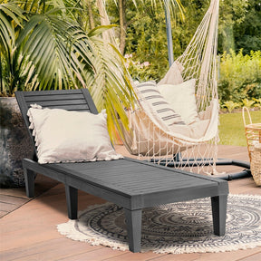 Outdoor Chaise Lounge Chair, 5-Position Adjustable Recliner with Weather-Resistant Wood Texture, Waterproof Sun Lounger for Poolside, Backyard