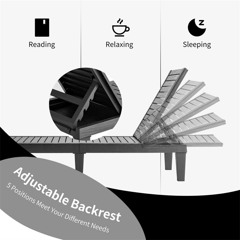 Outdoor Chaise Lounge Chair, 5-Position Adjustable Recliner with Weather-Resistant Wood Texture, Waterproof Sun Lounger for Poolside, Backyard