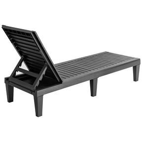 Outdoor Chaise Lounge Chair, 5-Position Adjustable Recliner with Weather-Resistant Wood Texture, Waterproof Sun Lounger for Poolside, Backyard
