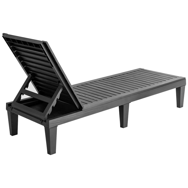 Outdoor Chaise Lounge Chair, 5-Position Adjustable Recliner with Weather-Resistant Wood Texture, Waterproof Sun Lounger for Poolside, Backyard