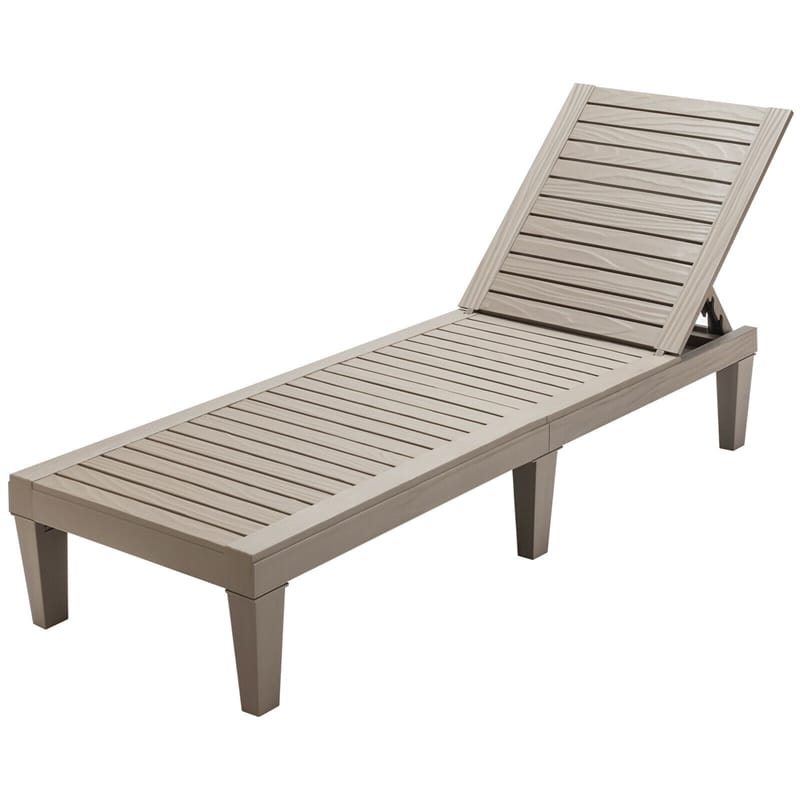 Outdoor Chaise Lounge Chair, 5-Position Adjustable Recliner with Weather-Resistant Wood Texture, Waterproof Sun Lounger for Poolside, Backyard