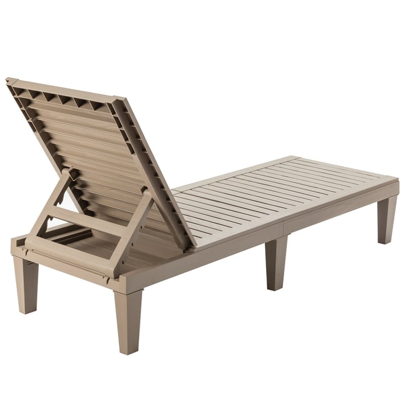 Outdoor Chaise Lounge Chair, 5-Position Adjustable Recliner with Weather-Resistant Wood Texture, Waterproof Sun Lounger for Poolside, Backyard
